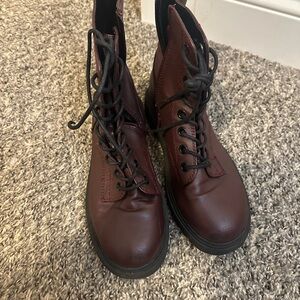 Maroon and Black Lace-Up Boots